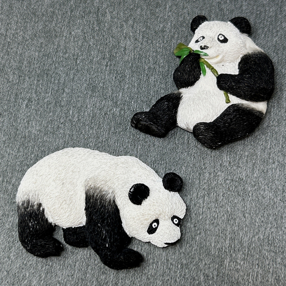 Two Vintage Panda Kitchen Magnets Bamboo Retro Kitsch Fridge Cute Decor READ